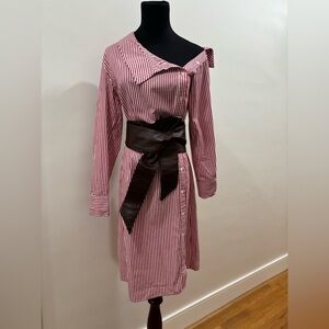 712. re:named Off-Shoulder Collar and Front Button-Down Long Sleeve Shirt Dress